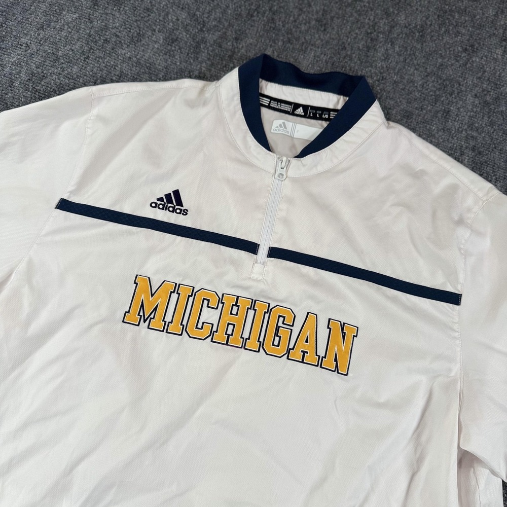 Michigan Wolverines Jacket‎ Mens Large NCAA Football Quarter Zip Pullover Adidas